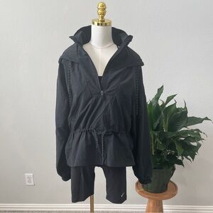 Women's Black Utility Jacket with Drawstring Waist